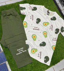 green half sleeves printed design night suit fabric cotton jarsy