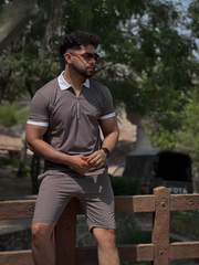 Article **name Contrast colar Zipper Short Suit