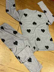 Grey heart printed design night suit fabric cotton jarsy