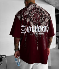 AJRAK PRINTED DROP SHOULDER T-SHIRT