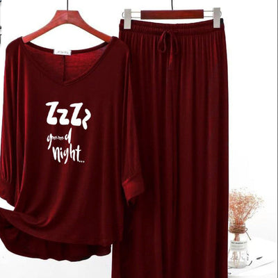 Maroon  Printed V-Neck Palazzo Lounge Wear For Women PJ Set