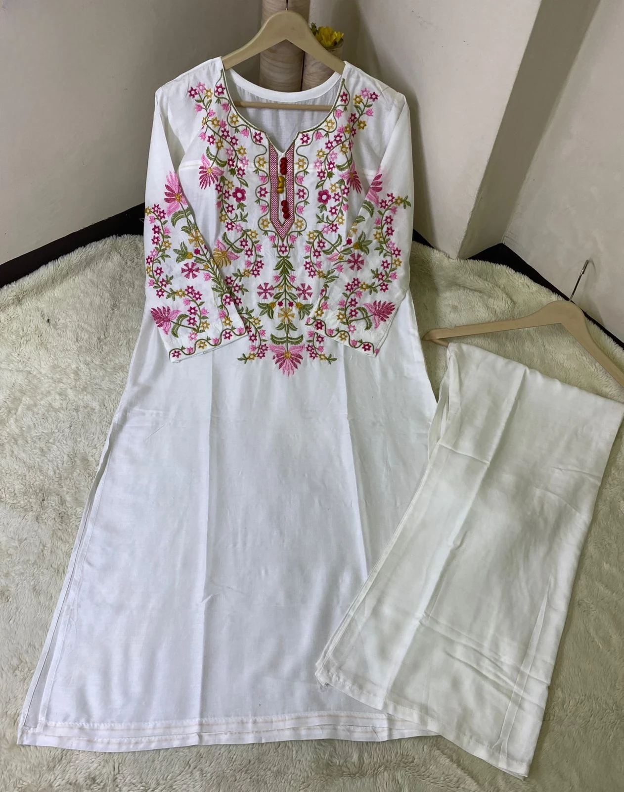 Long Embroidery shirt and flyper 2pc suit