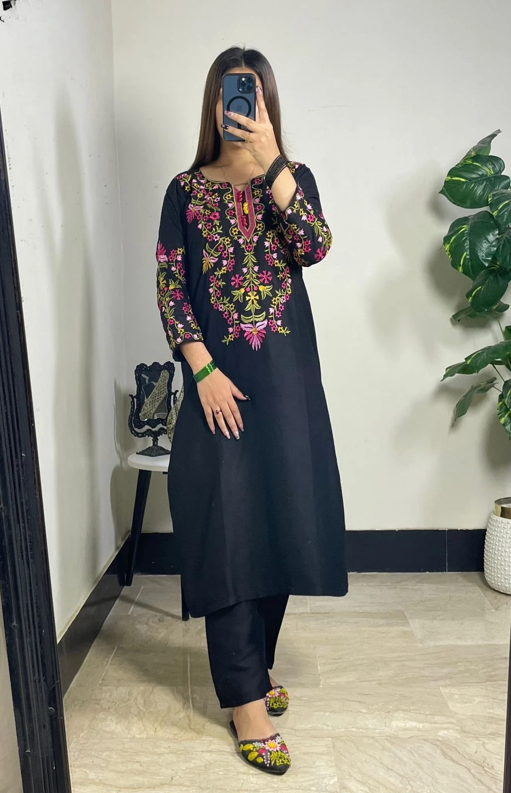 Long Embroidery shirt and flyper 2pc suit