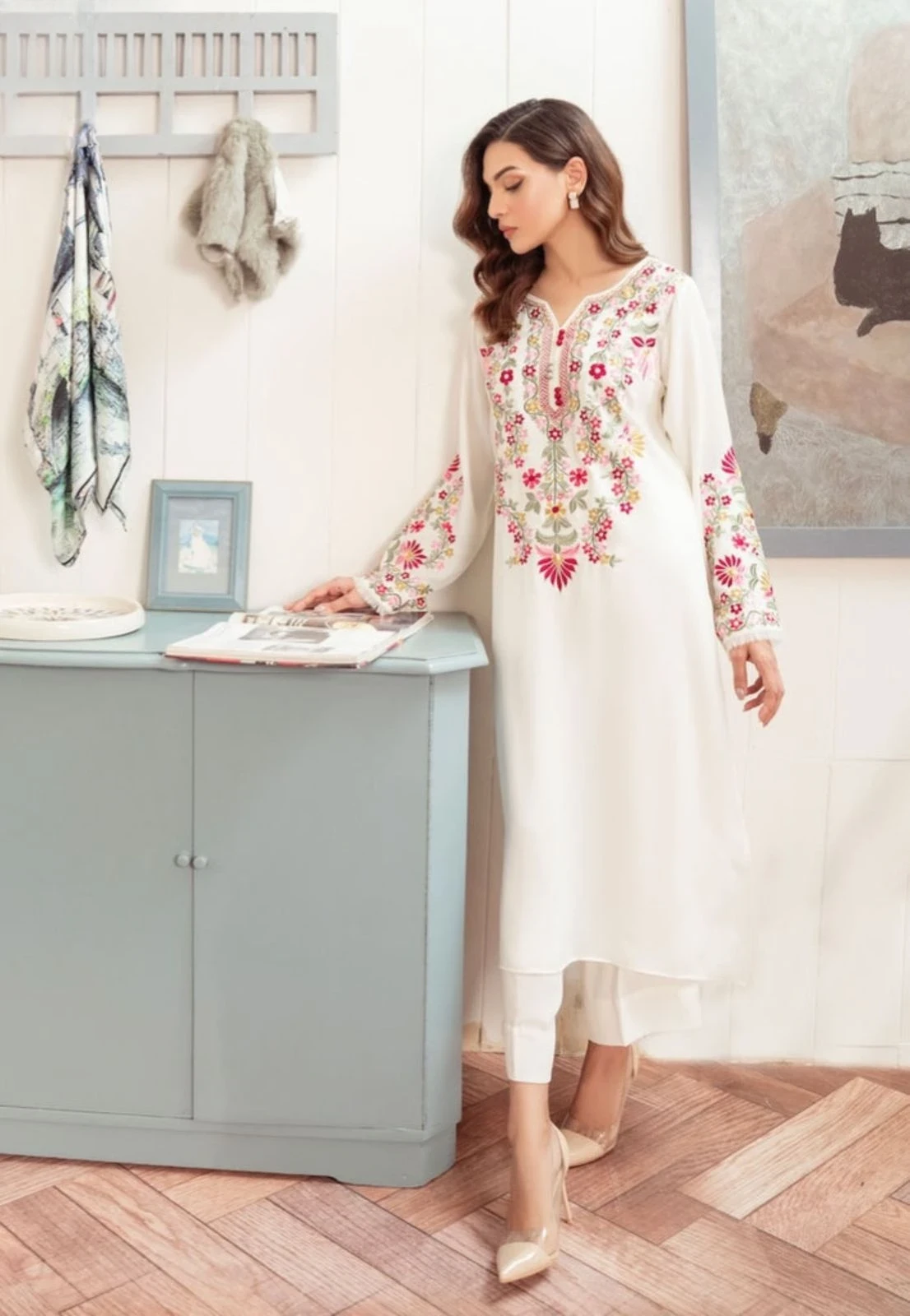 Long Embroidery shirt and flyper 2pc suit