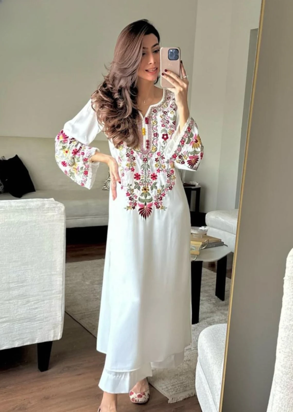 Long Embroidery shirt and flyper 2pc suit