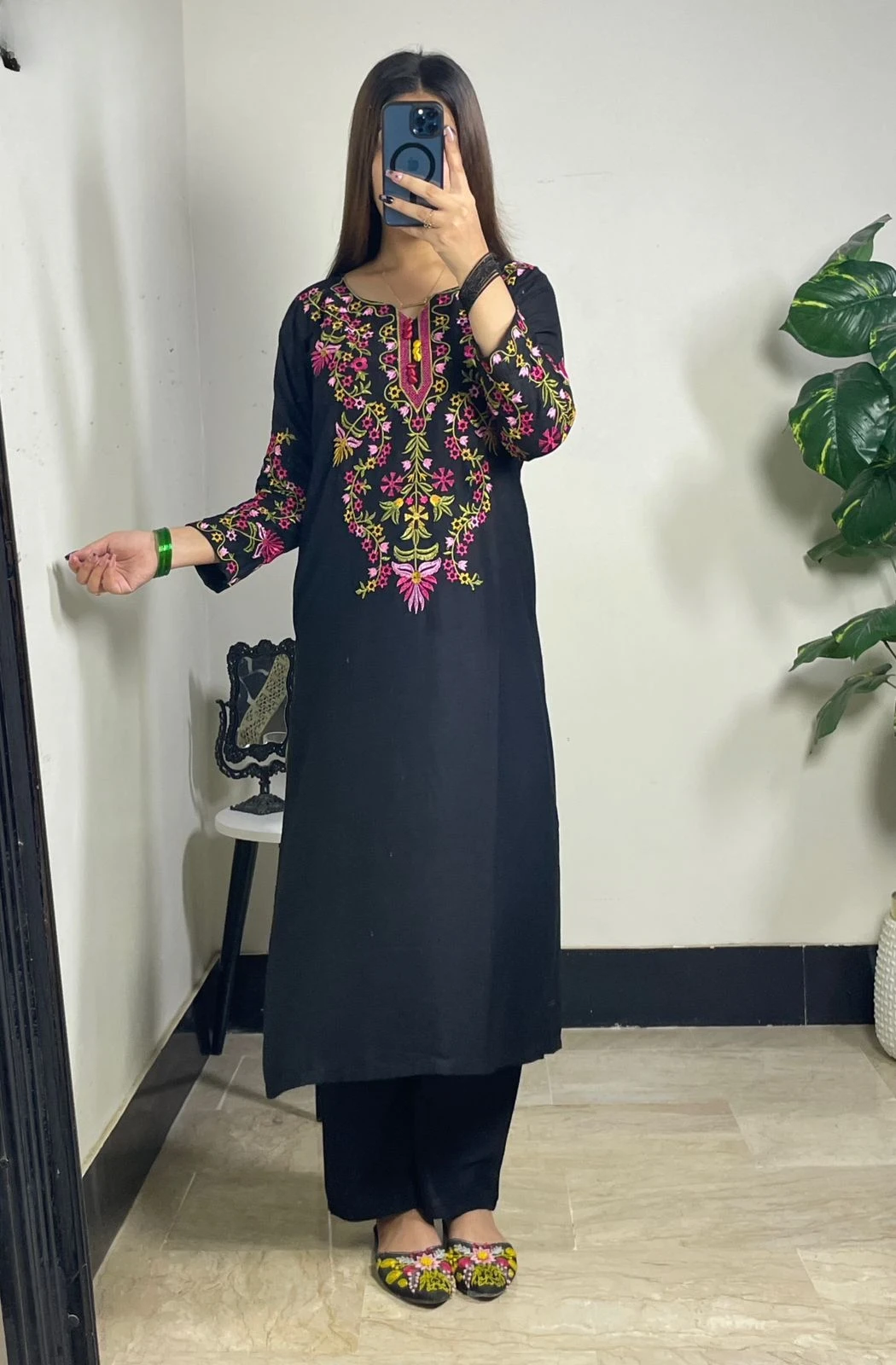 Long Embroidery shirt and flyper 2pc suit