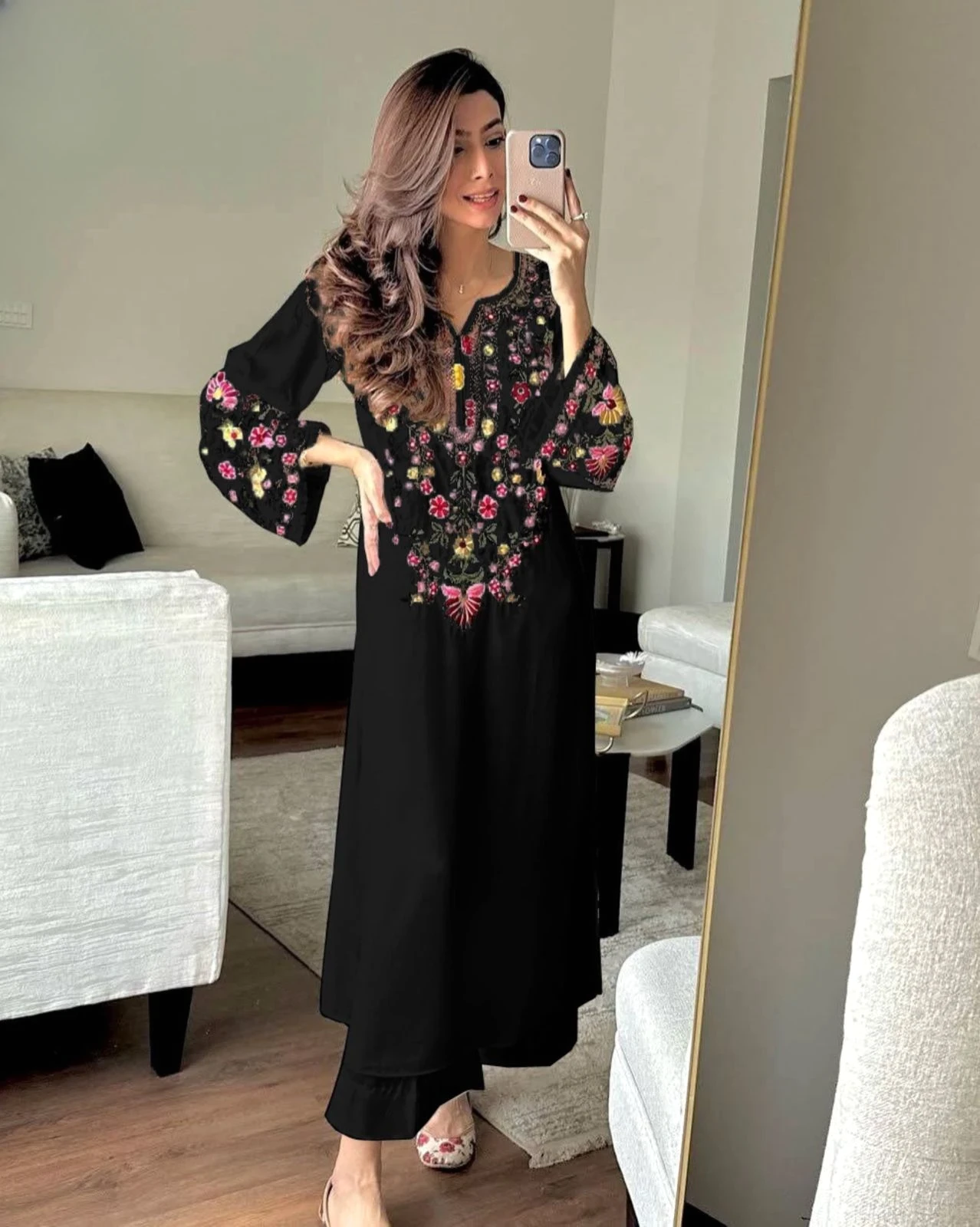 Long Embroidery shirt and flyper 2pc suit