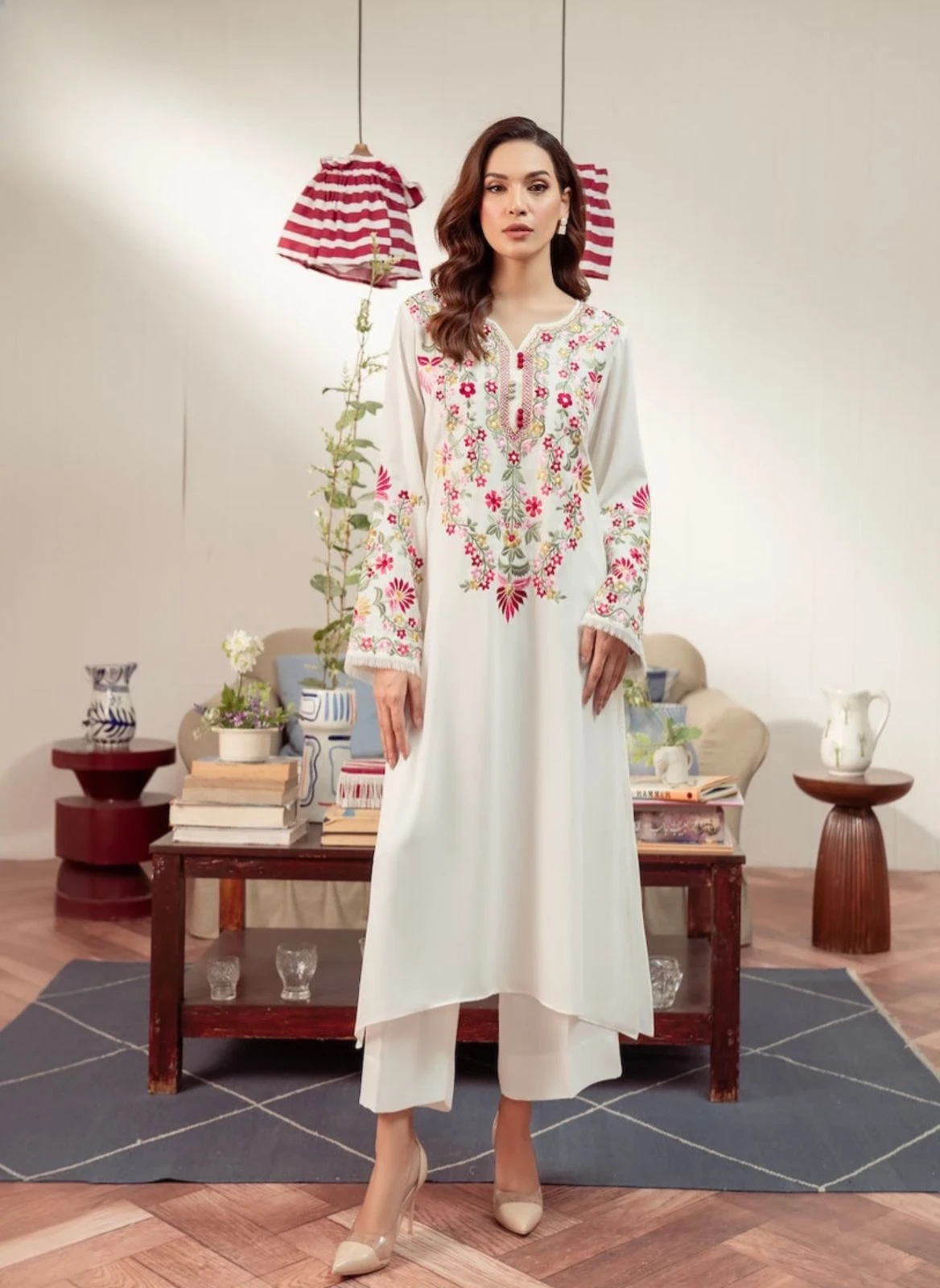 Long Embroidery shirt and flyper 2pc suit