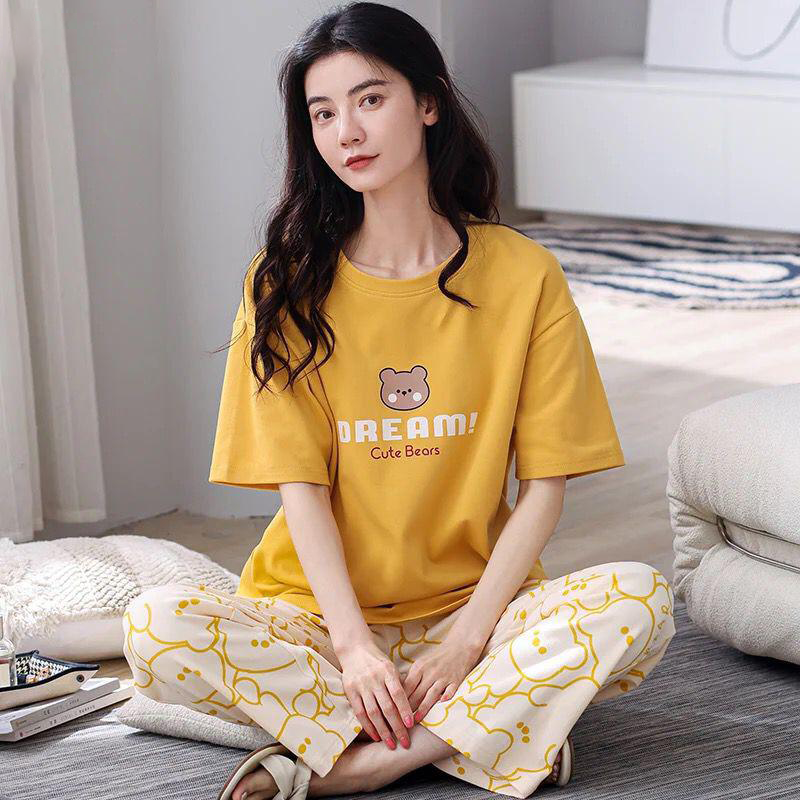 CUTE BEAR PRINTED NIGHT DRESS IN COTTON FABRIC